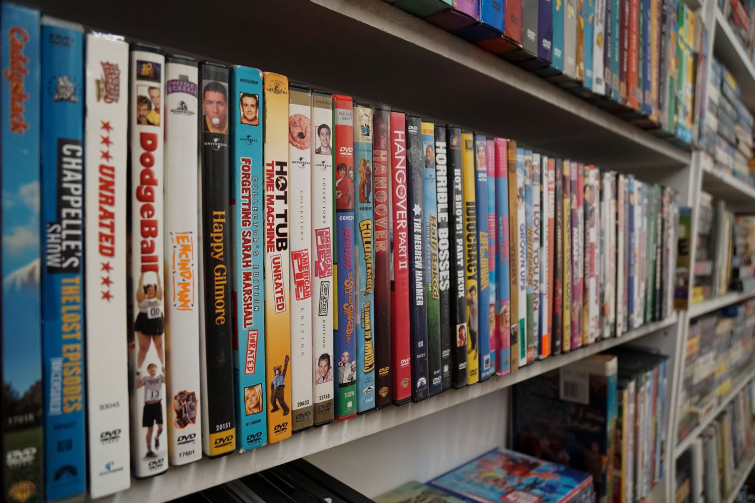 stocked shelves of dvds